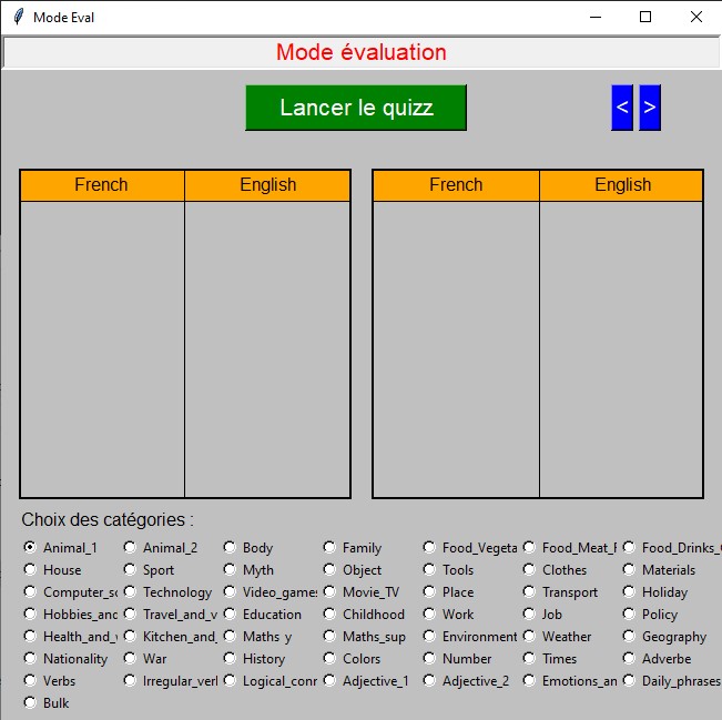 Quizz d'anglais mode eval