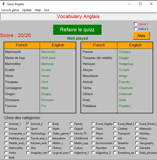 Quizz d'anglais result